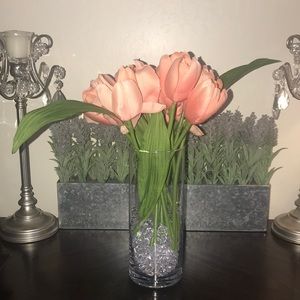 🌷NWT APRICOT TULIPS 15 BUNCH SET IN CLEAR VASE!🌷